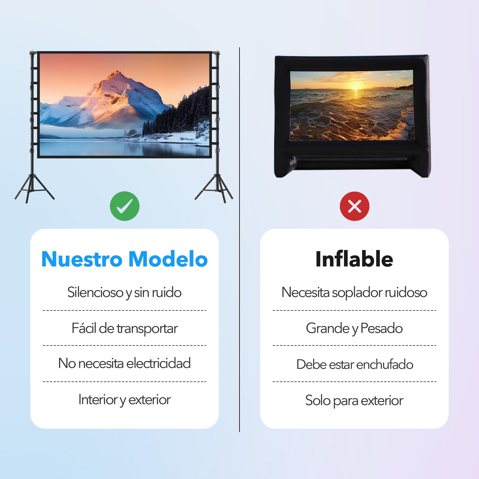 Pantalla de proyección para exteriores con trípode de 150 pulgadas: pantalla de proyección portátil 16:9 4K HD, pantalla de cine para interior/exterior, con bolsa de transporte y soporte