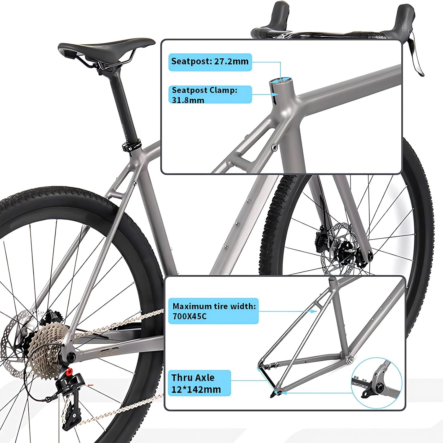 700C Road Bike Frameset with Fork 45cm 48cm 51cm 54cm Aluminum Alloy Gravel/XC/ATV Frame Thru-Axle F12X100MM R12X142mm Disc Brake Frame BSA BB68mm
