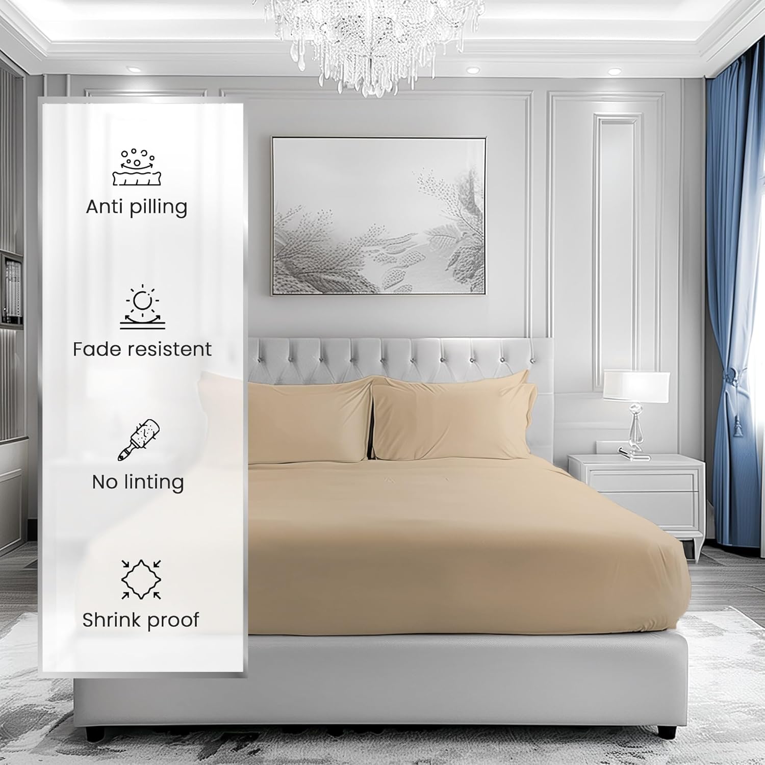 CHATEAU HOME COLLECTION Twin Sheet Set, 1000 Thread Count Sheets Twin Size Cotton, Deep Pocket Twin Sheet Cotton Bedding Sheets & Pillowcases(Upto 17"), 3 Piece Sateen Weave Luxury Bed Sheets, Taupe - Image 4