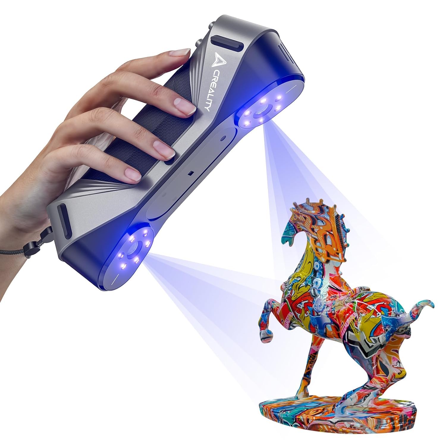 Creality 3D Scanner CR-Scan Raptor for 3D Printing, 60fps Multiple-line Blue & NIR Consumer Handheld Scanner 0.02mm Accuracy, Anti-Shake Tracking, 24-Bit Fast Full-Color Scanning for Windows macOS