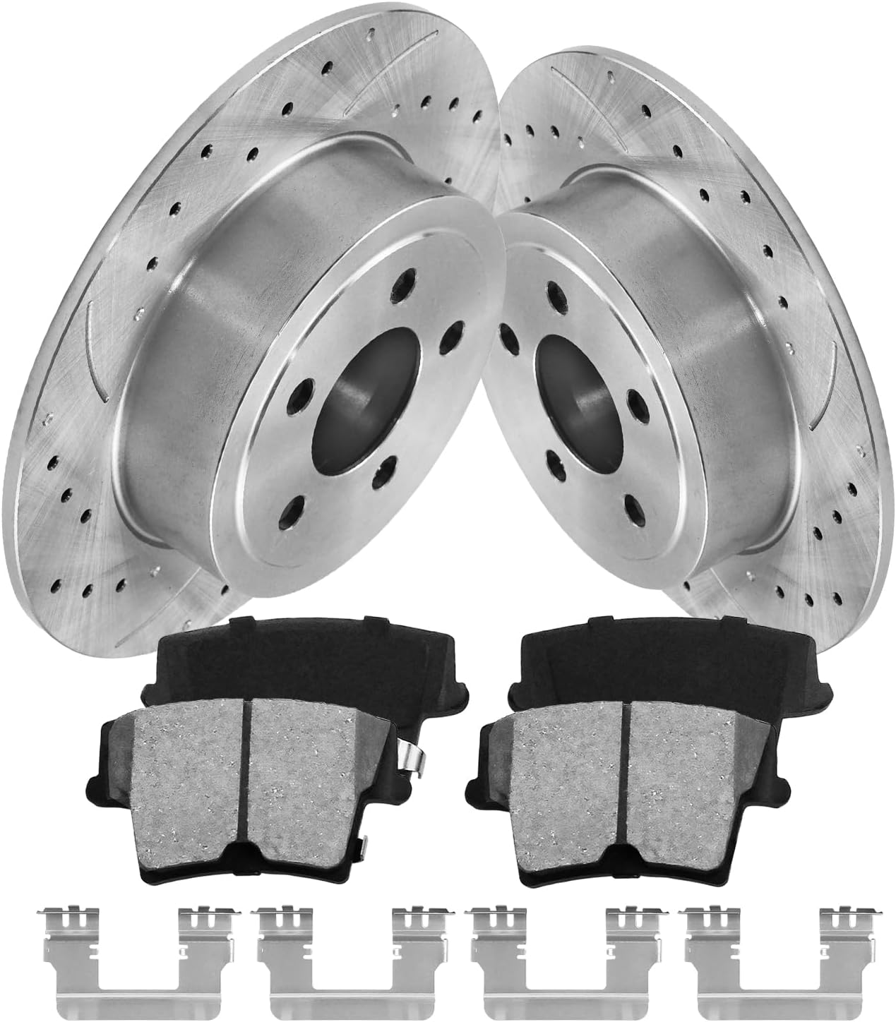 Rear Brake Pads And Rotors Kit Compatible With Dodge Charger 2006-2022, Challenger 2009-2022, Automotive Replacement Brake Kits S-53021 P-1057A Drilled And Slotted Rotors 320mm(12.6in)