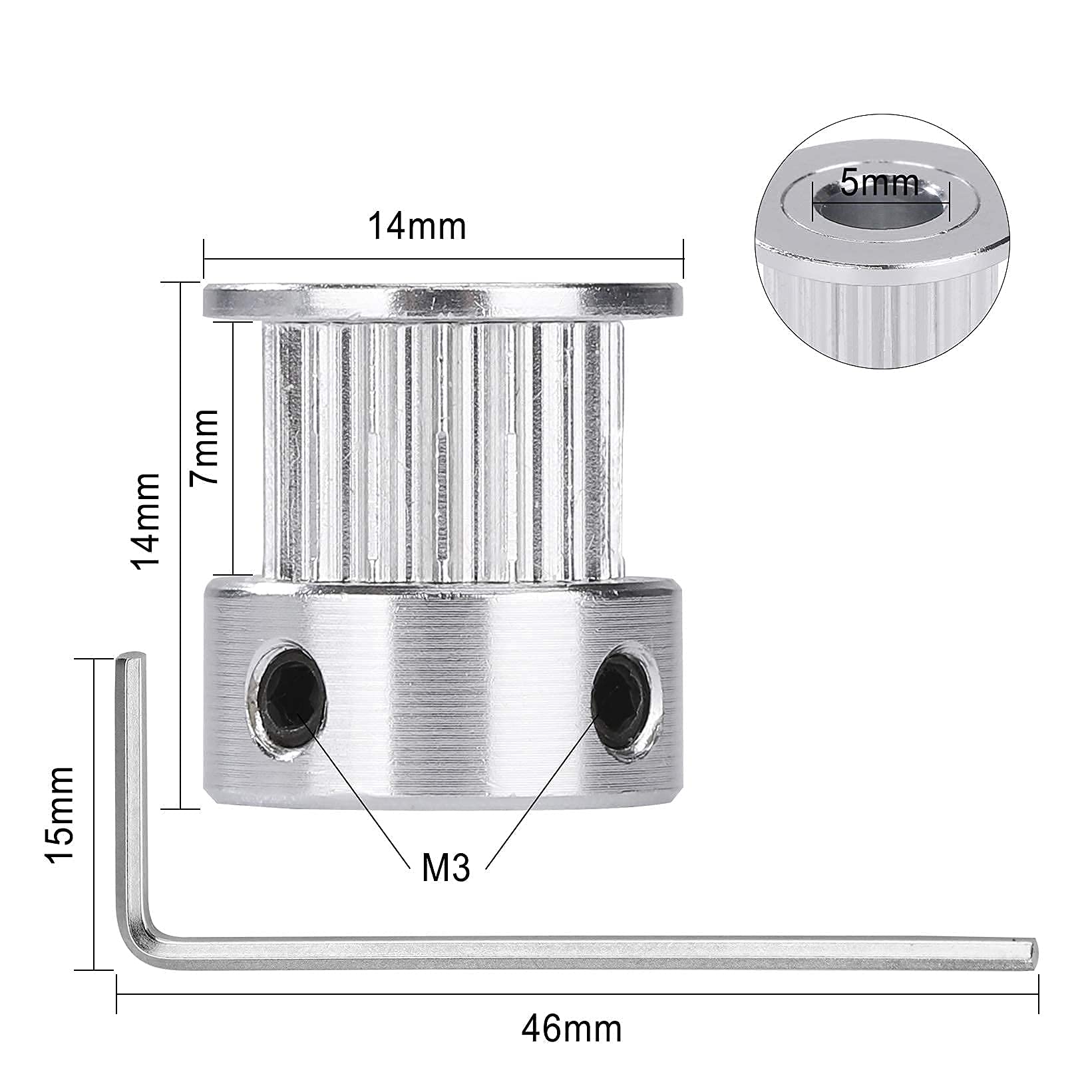 Puleggia Cinghia Dentata GT2 Foro 5 mm 16 Denti in Lega di Alluminio con Chiave Esagognale per 6 mm Ampia Cinghia Stampante 3D Macchina CNC 11 Pezzi