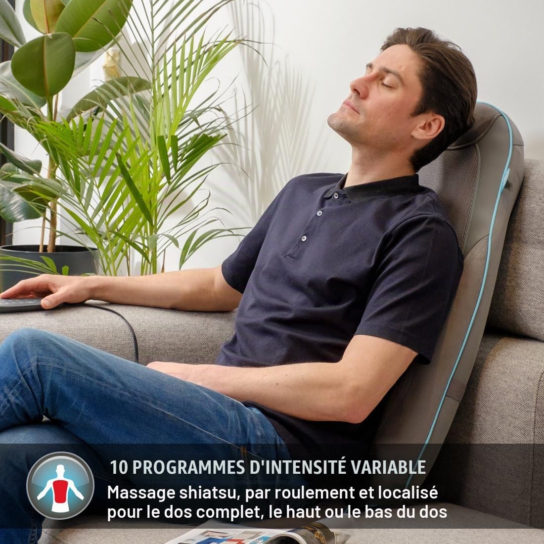 Homedics Coussin de Massage Shiatsu chauffant pour Fauteuil ou Chaise de Bureau – Apaise les douleurs dos, lombaires, cervicales, trapèze