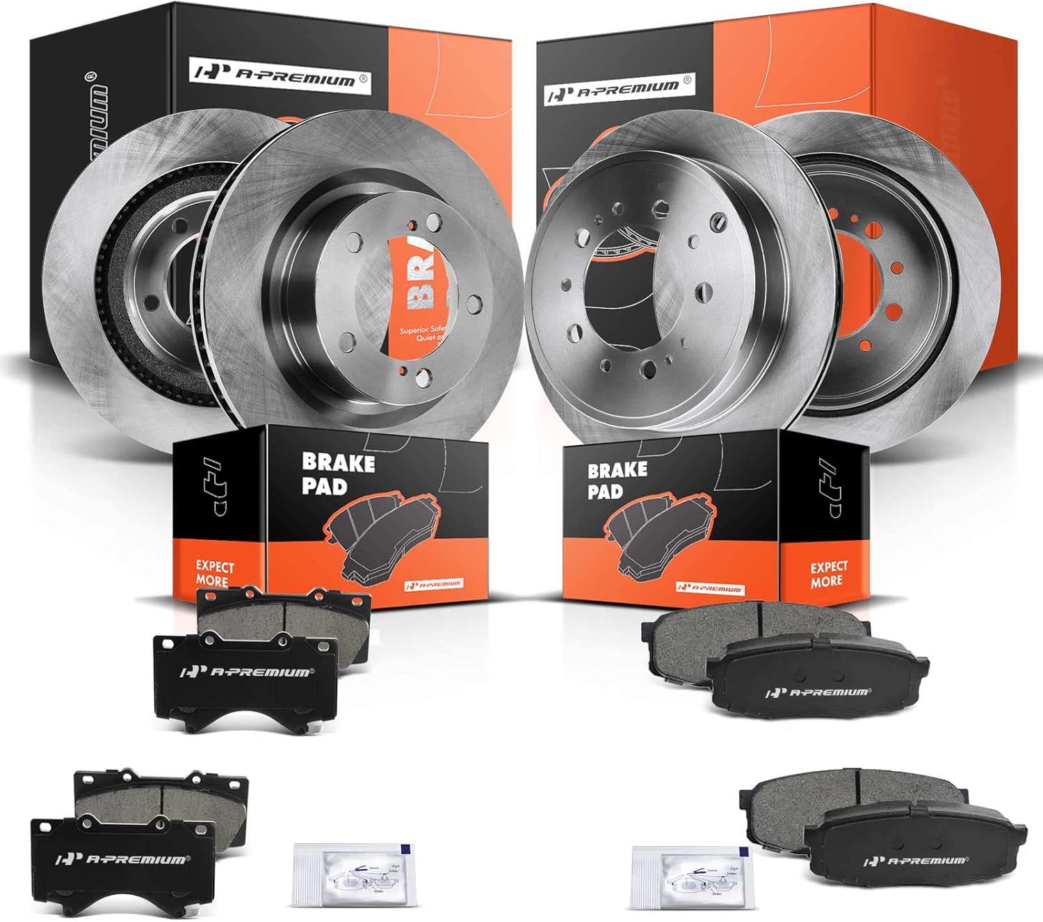 A-Premium Front & Rear Vented Disc Brake Rotors + Ceramic Pads Kit Compatible with Select Lexus and Toyota Models - LX570 2016-2020, Land Cruiser 2016-2021, Sequoia 2008-2121, Tundra 2007-2021, 12-PC