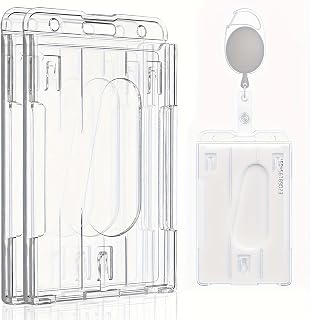 2 Pack 2-Card Badge Holder Vertical Sleeve with Thumb Slot Clear PC Case Protector for Office School IDs Credit Cards