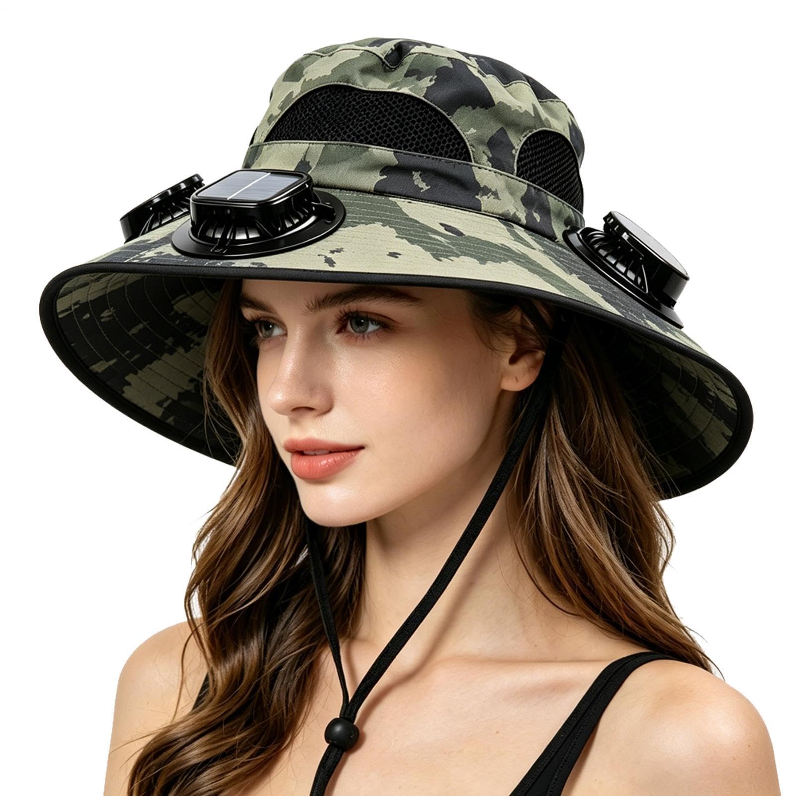 Ventilador De Sombrero con Energía Solar,Sombrero para El Sol De ala Ancha Ajustable De 3 Velocidades para Hombres Y Mujeres,Sombreros con Bloqueo Solar para Acampar Al Aire Libre, Senderismo, Pesca