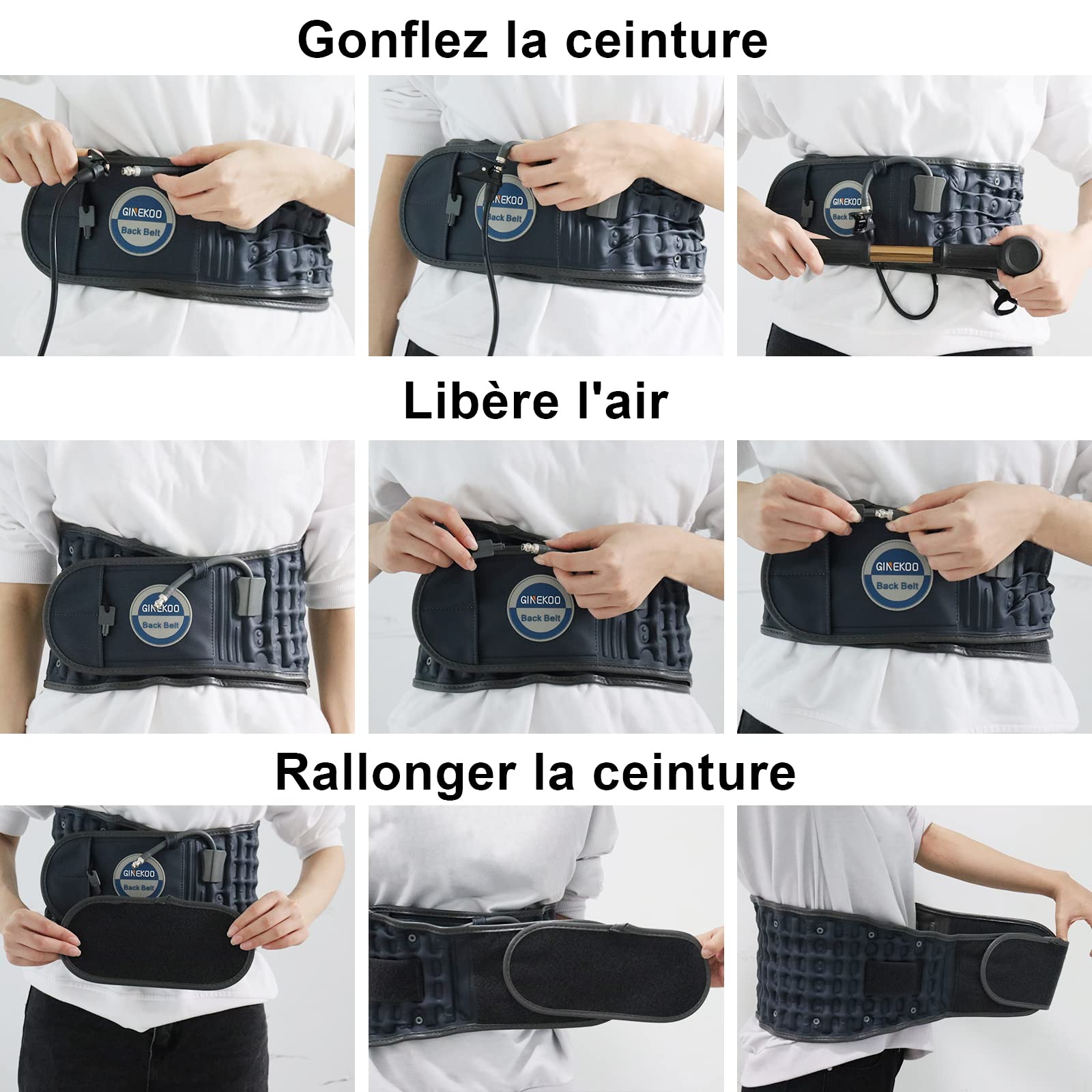 Ceinture de décompression pour le dos – Ceinture de traction à air de la colonne vertébrale pour soutien lombaire et douleurs lombaires – Ceinture de traction lombaire – Bleu (73,7 à 124,5 cm)
