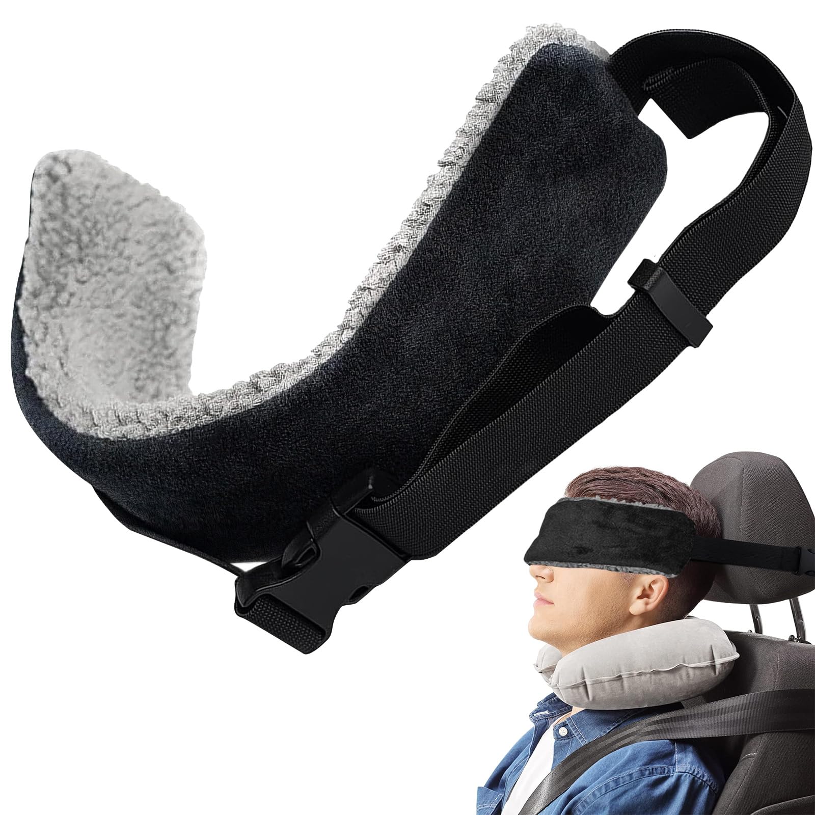 Oreiller De Voyage Voiture Avec Masque 3D - Soutien 360°, Réglable, Compact, Noir