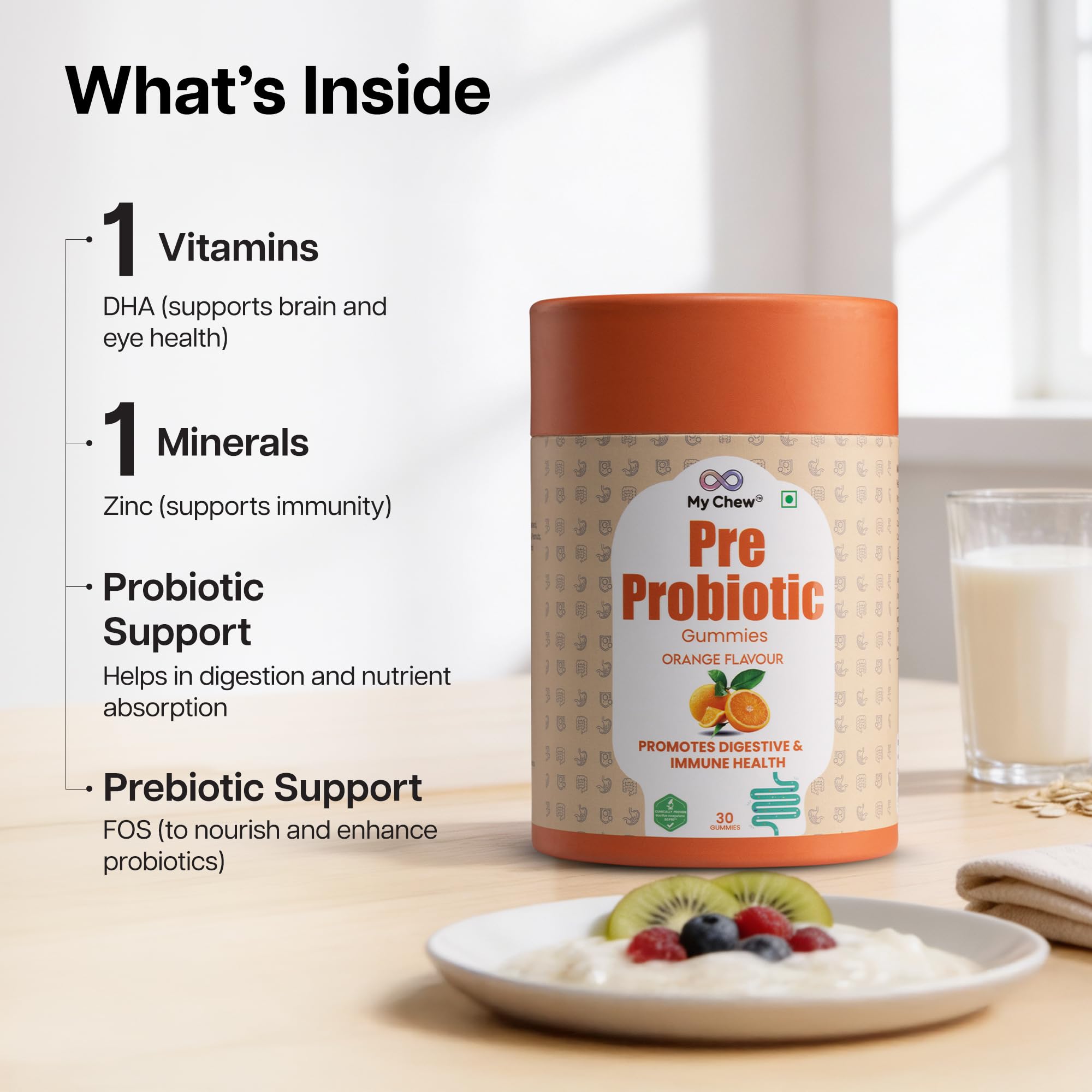 My Chew Prebiotics & Probiotics Gummies, 2 Billion CFU Clinically Proven for Gut Health & Digestion, Constipation, Bloating, Gas & Acidity Relief, No Added Sugar, 30 Gummies — Amazon image 6