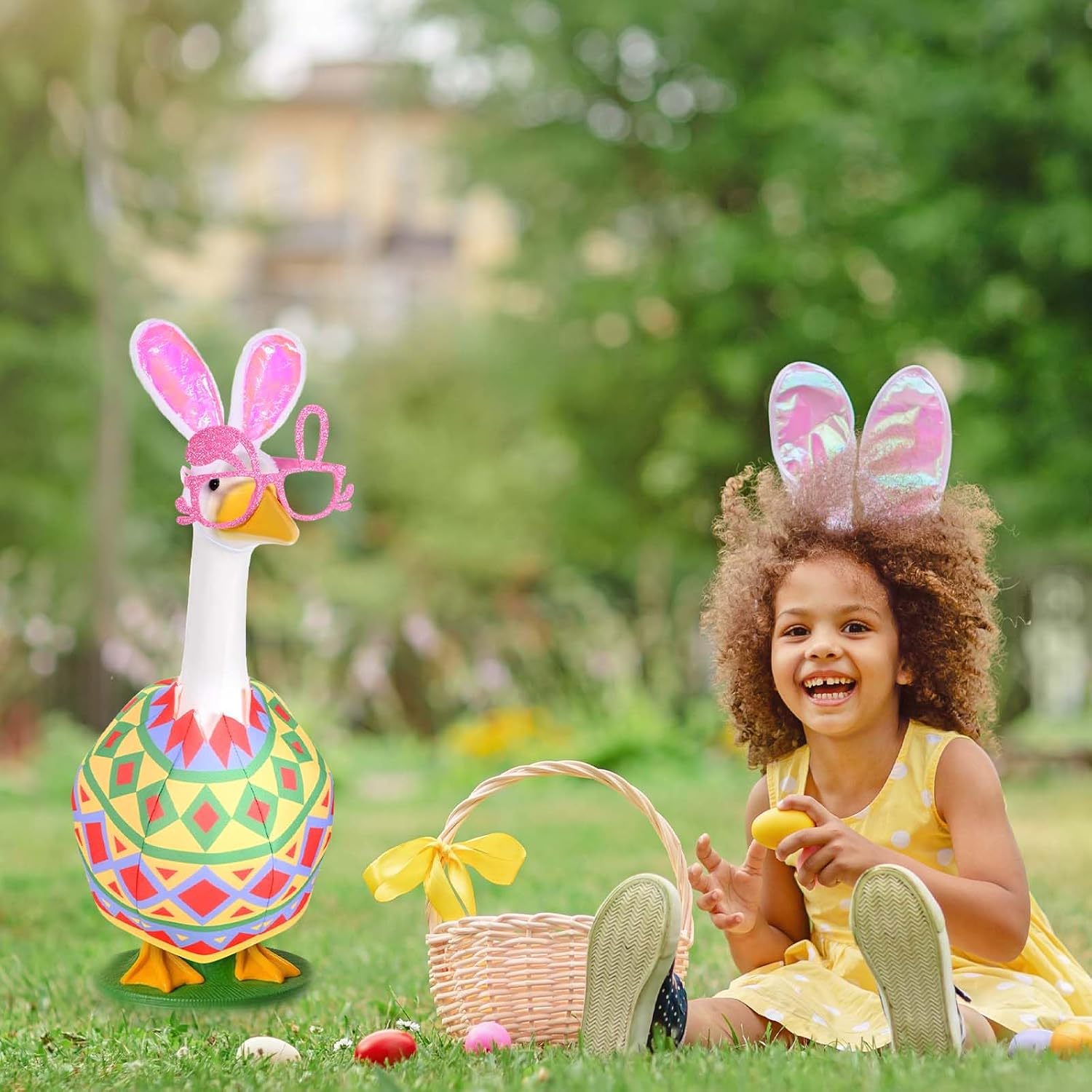 JcHrmers Easter Egg Goose Outfit Easter Bunny Porch Goose Outfit Fits 23" Plastic Cement Goose Statue Spring Geese Clothes for Lawn Yard Garden Patio Holiday Decor