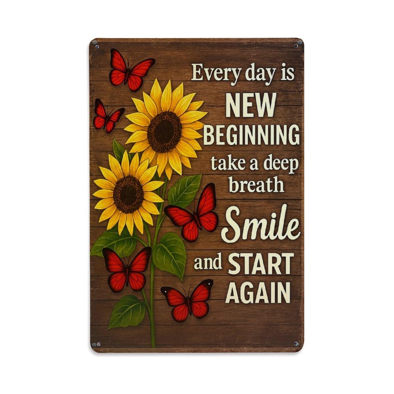 Jdfenggu Vintage Sunflower Butterflies Wood Background Text Retro Metal Tin Sign, Decor Art Poster For Bar, Home, Man Cave, Kitchen, Laundry Room Gift 8X12inch