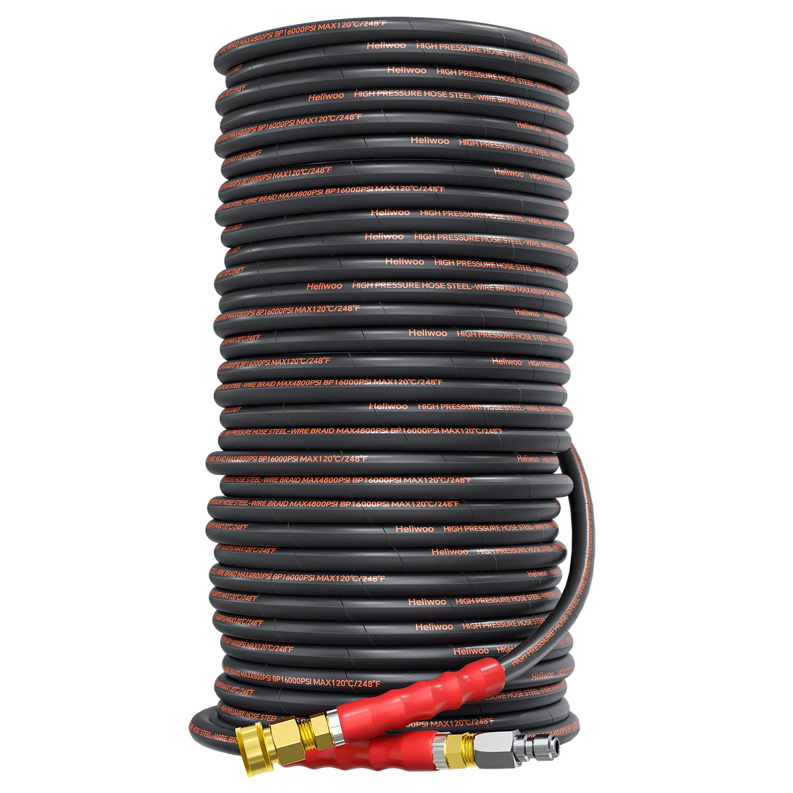 200FT Pressure Washer Hose 3/8" 4800PSI Steel Wire Braided