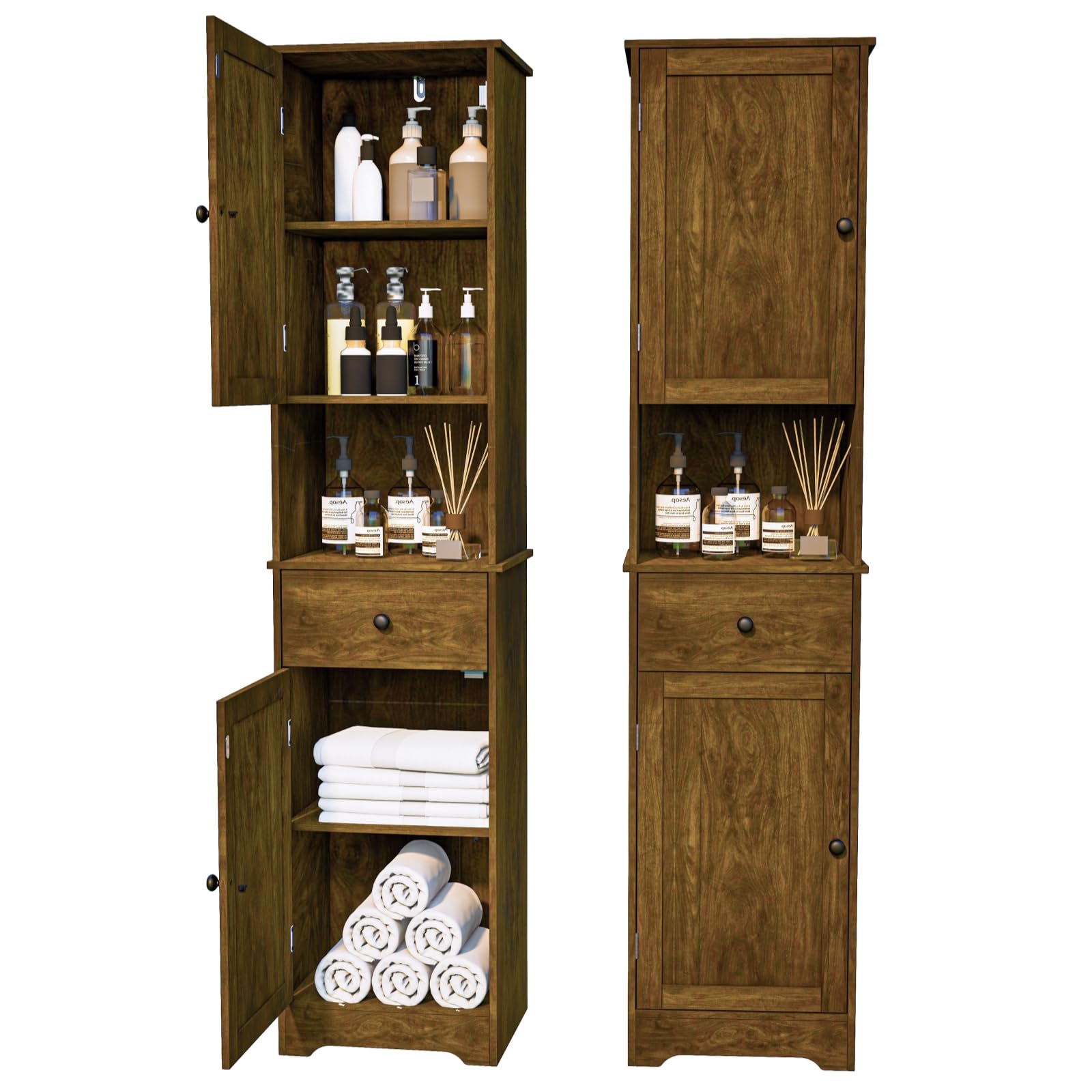 Viaozutis Tall Bathroom Cabinet, Storage Cabinet with 2 Doors & 2 Drawer