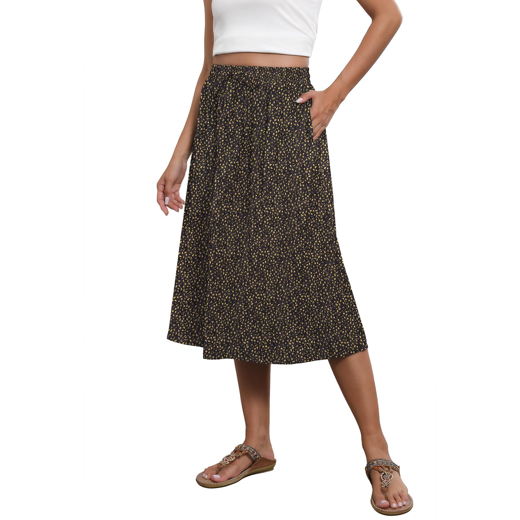 Witsmile Flowy Skirt Elastic High Waist A-Line Skirt with Pockets Bohemia Cover-up for Women 2026 Trendy(S-2XL)