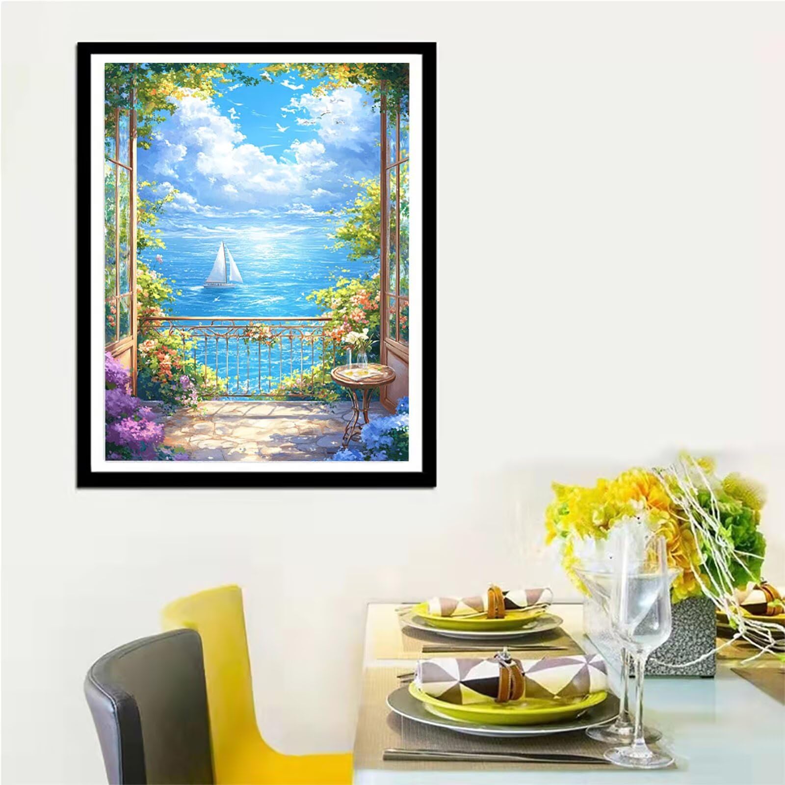 Malarstwo diamentowe 5D, obraz do malowania diamentami, łódź, 90 x 120 cm, okrągły obraz z pełnym nawierceniem, dla dorosłych, z akcesoriami, do samodzielnego wykonania mozaiki, zestaw do