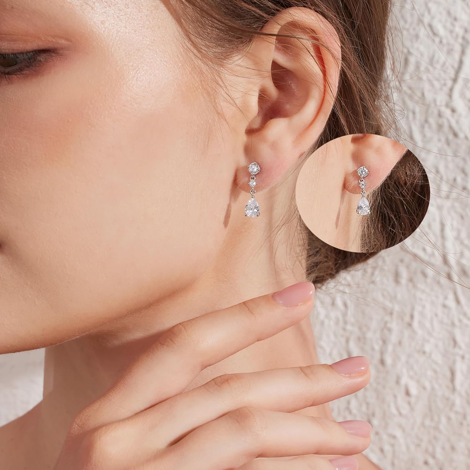 Jiamiaoi 18Kt Plated Sparkle Drop Earrings 925 Sterling Silver Teardrop Dangle Earrings 4A+ Cubic Zirconia for Women - Image 3