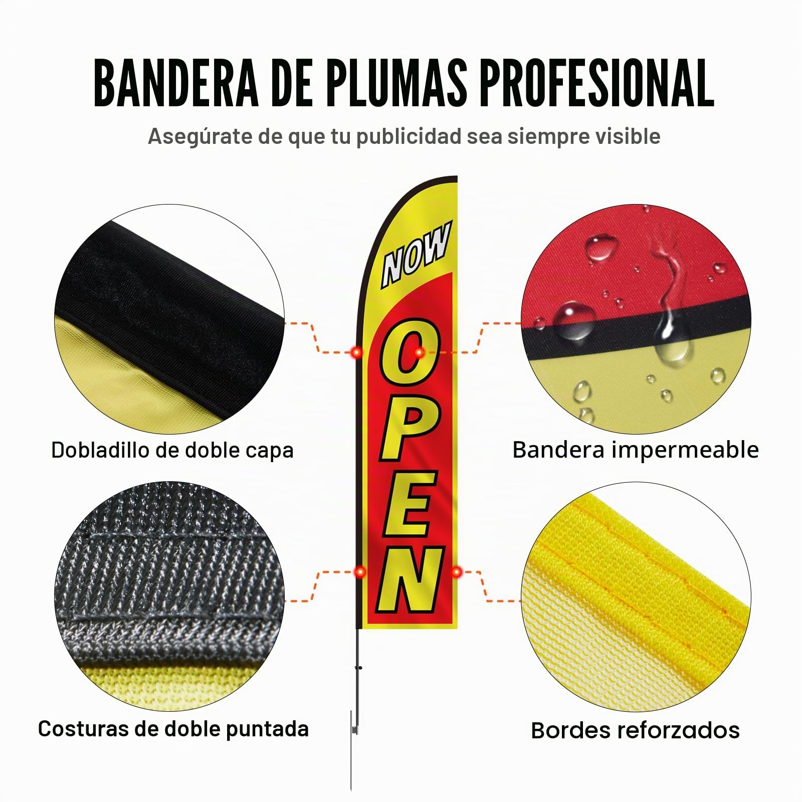 VEVOR Kit de Mástil y Banderas de Plumas Bandera Publicitaria Comercial para Exteriores de Empresa Kit de Banderas de Pluma, Incluye 2 banderas (OPEN), 2 Mástiles de 4,5 m, 2 Estacas para el Suelo