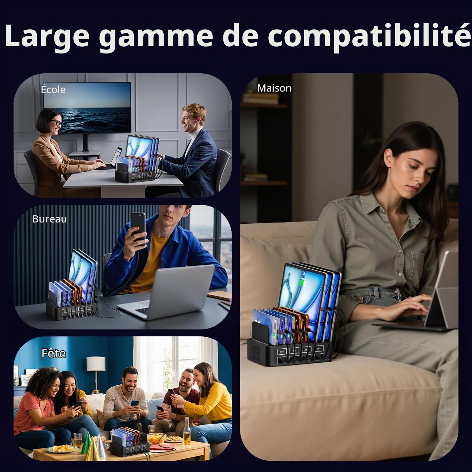 Station de Chargeur USB Multiple,16 Ports 150W Chargeur Adaptateur Secteur, avec séparateur réglable et Amovible, concentrateur d'alimentation USB C, Compatible avec iPhone/Galaxy/Andere USB-Geräte