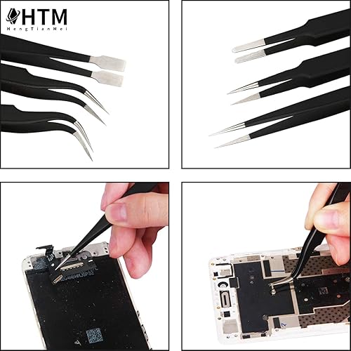 Miniatura 6 de HengTianMei Juego de pinzas de precisión, juego de pinzas de acero inoxidable antiestáticas ESD para manualidades, joyería, electrónica, trabajo de