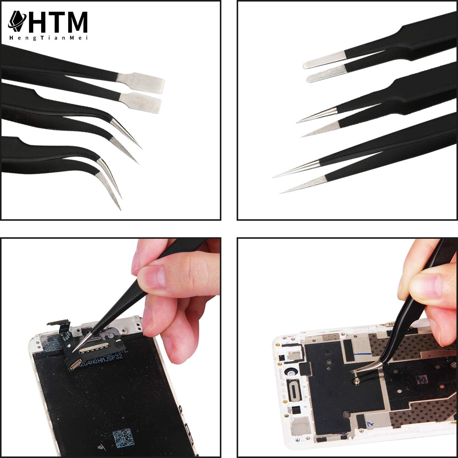 HengTianMei, set di pinzette di precisione, ESD antistatiche in acciaio inox, set per artigianato, gioielli, elettronica, lavoro di laboratorio (14 pezzi)