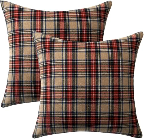 Miniatura 6 de Woaboy Juego de 2 fundas de almohada navideñas de tartán escocés, almohadas decorativas clásicas de estilo rústico para sofá, sala de estar, cama,