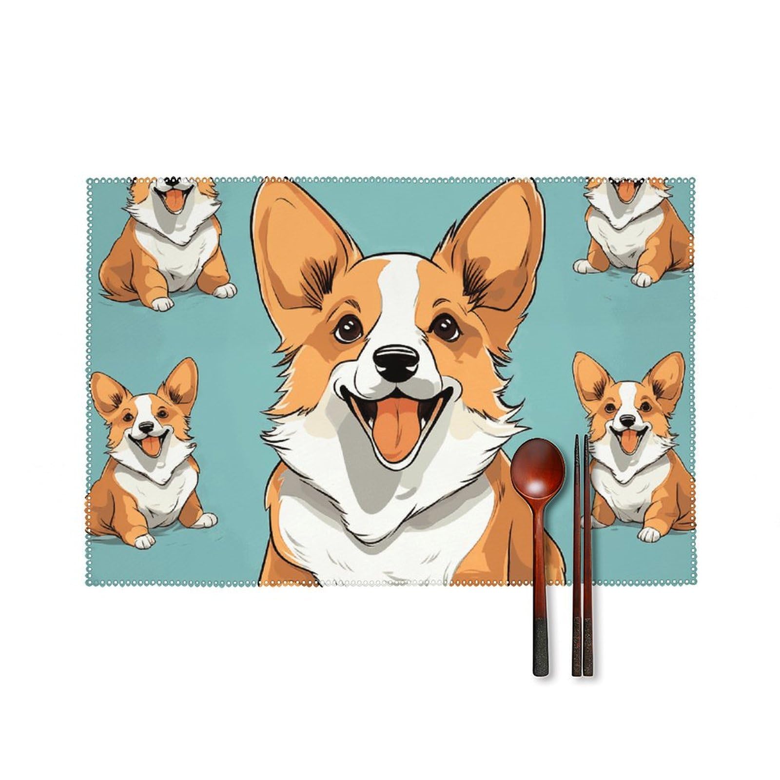 Sets de table Corgi en toile de lin supérieure résistante aux hautes températures