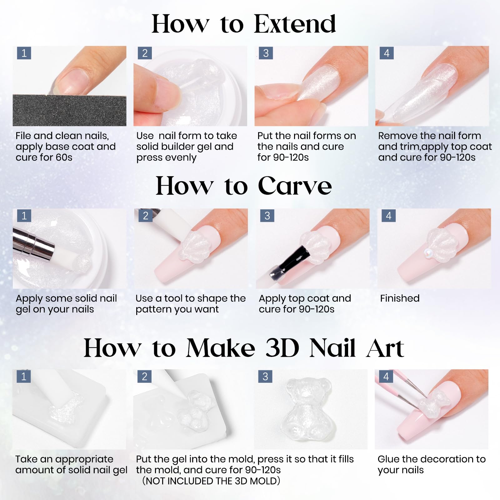 MIZHSE Builder żel do paznokci - żel 3D Nail Art, biały żel budujący do paznokci żelowych, rzeźba twardy żel do stylizacji paznokci 3D, biały, 15 g
