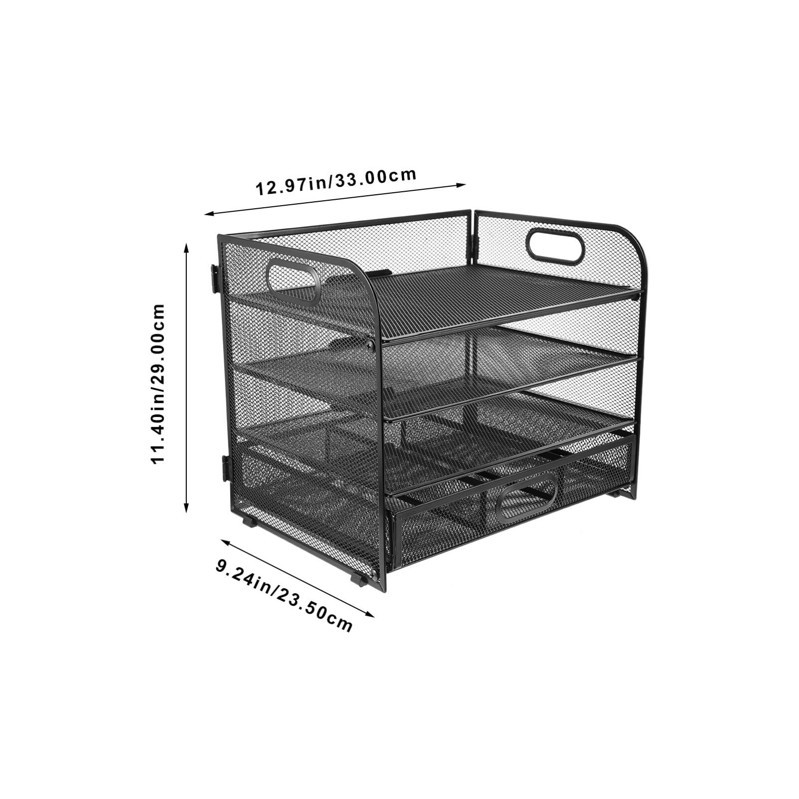 Organizzatore Documenti da Scrivania a 4 Livelli in Ferro Nero | Design Cassetto, Acciaio al Carbonio, Stile Minimale e Semplice, per Archiviazione Ordinata dei Fogli