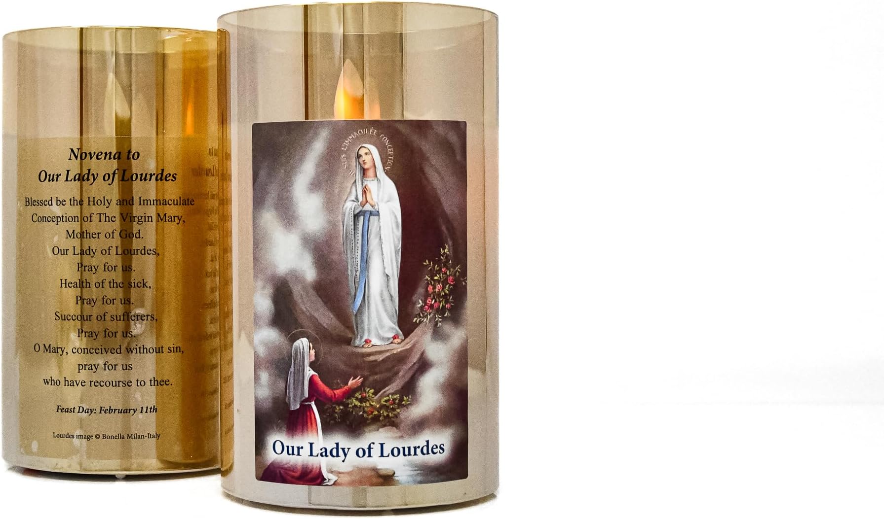 Lourdes Apparitions Glass LED Candle