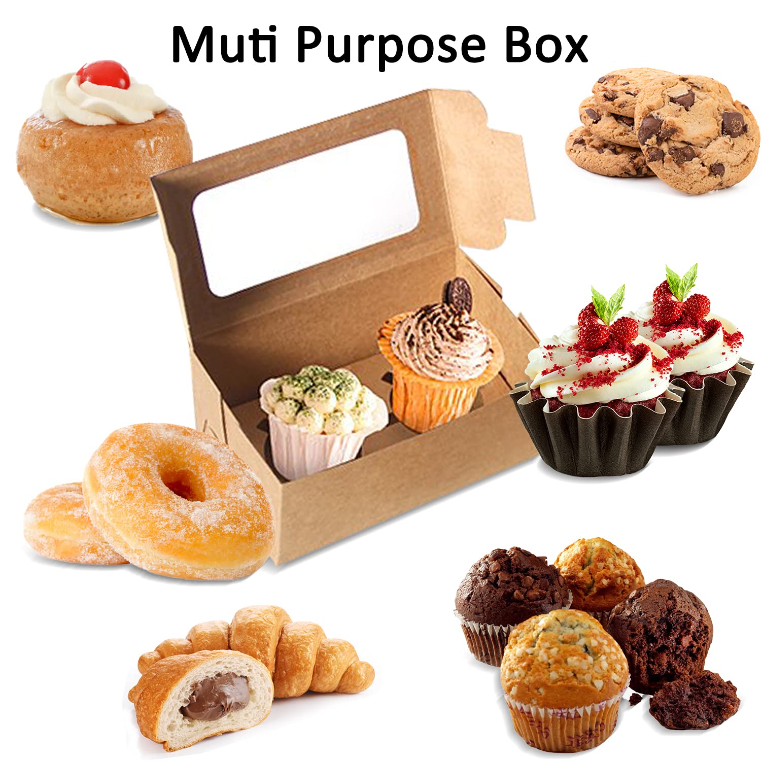 Bakery Cupcake Boxes - Kraft Paper with Window -4 Bakery Cupcake Boxes - Kraft Paper with Window -4
