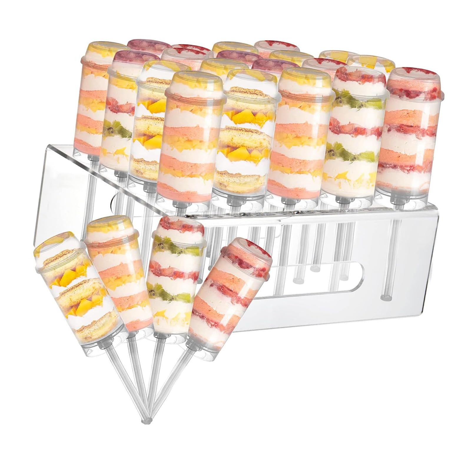 Ekoama 25Pcs Acrylic Cake Push Up Holders With Display Stand For Baking Gatherings And Dessert Presentation