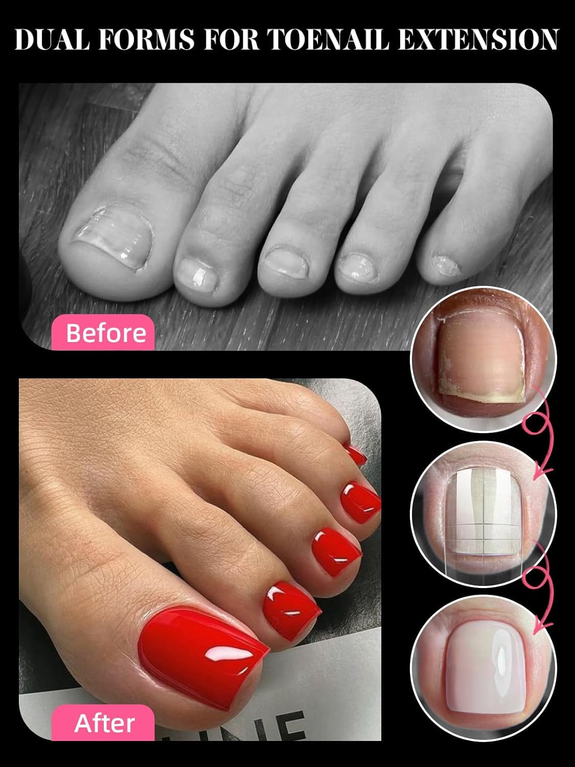 EBANKU 300 sztuk foremek do paznokci z żelu poli do paznokci, długie, kwadratowe, podwójne, do pedicure, wielokrotnego użytku, pełne szablony do przedłużania palców z poliżelu/akrylu, 15 rozmiarów
