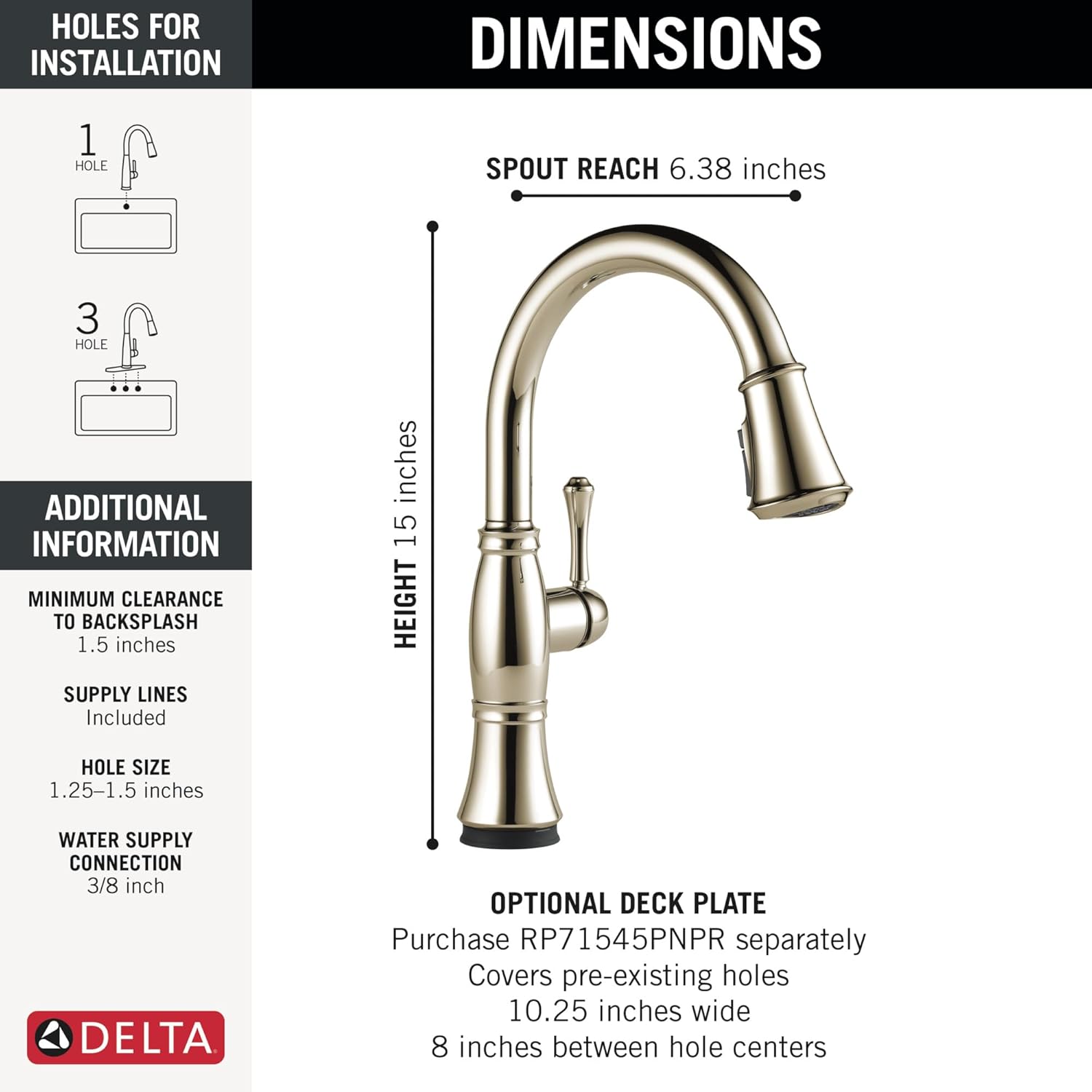Delta Cassidy Touchless Kitchen Faucet with Touch Technology, Polished Nickel Kitchen Sink Faucet with Pull Down Sprayer, Single Hole, Lumicoat Polished Nickel 9197TL-PN-PR-DST