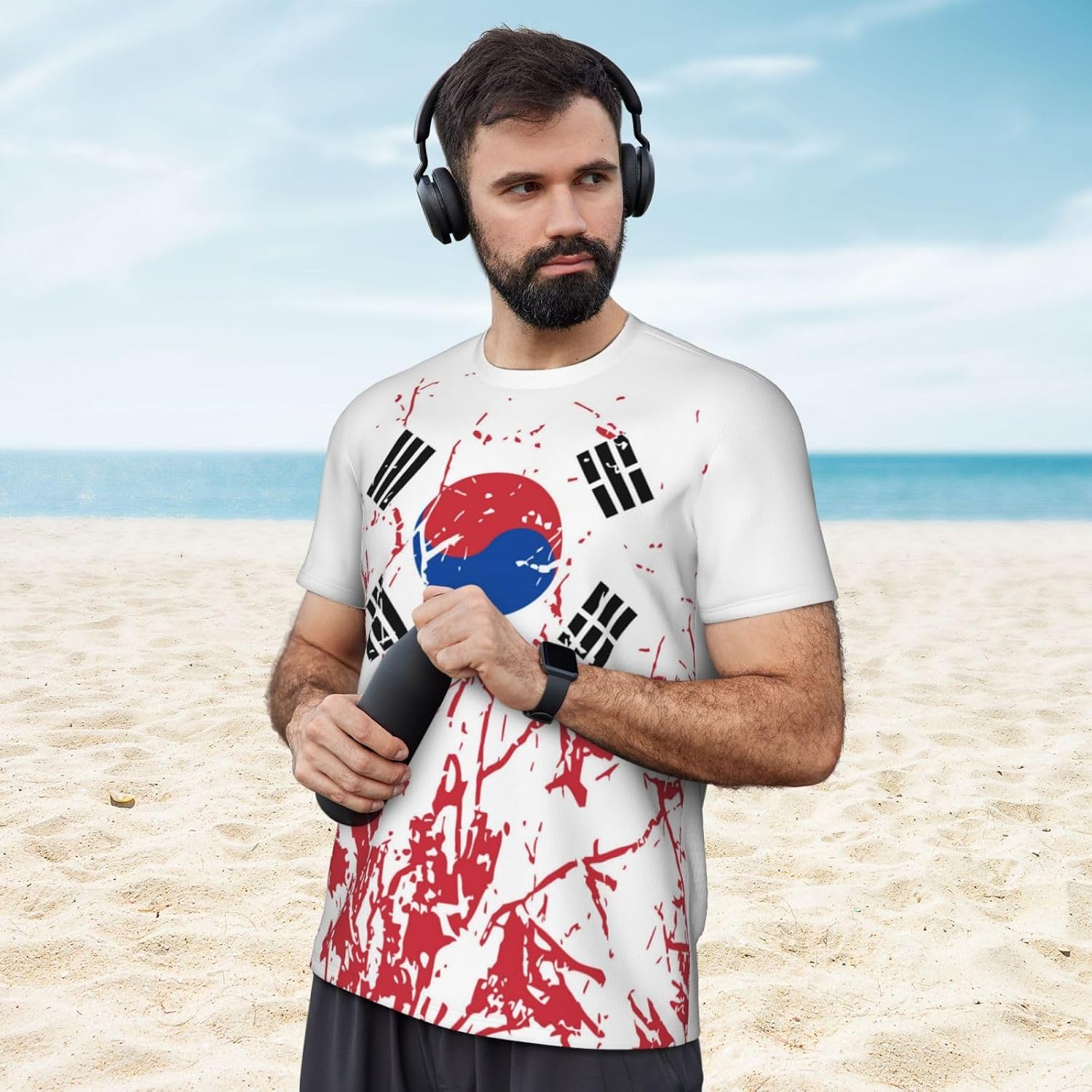 South Korea Flag Grain Sports Mesh T-Shirt Retro Jerseys for Running Soccer