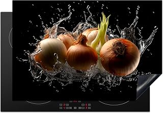 KitchenYeah© Cubre Vitrocerámica - Protector Vitroceramica Induccion 78x52 cm - Tapa Vitroceramica - Protector de Vitroceramica Cebolla - Verdura - Marrón - Agua - Negro