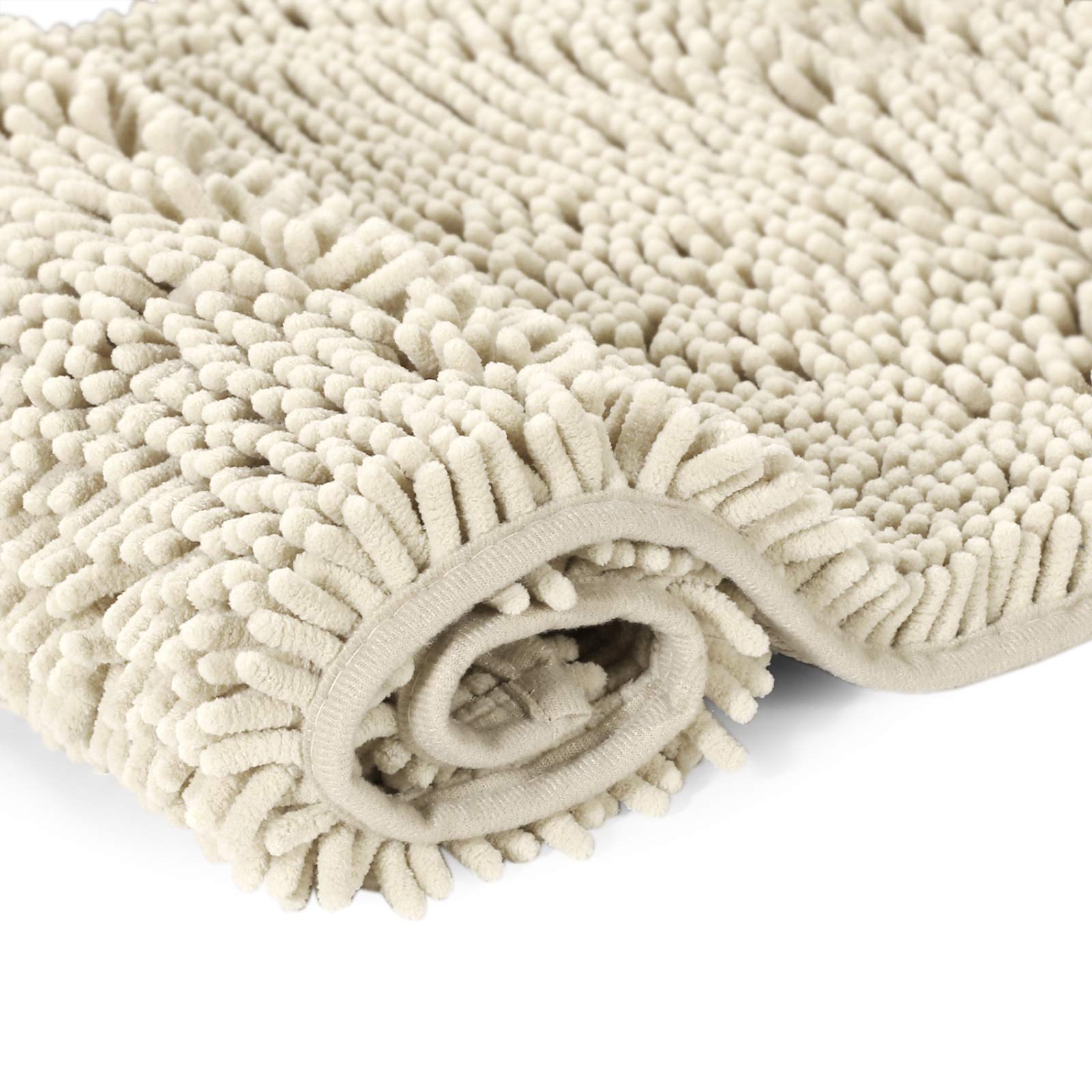 H.VERSAILTEX Soft Absorbent Bath Mat Microfiber Dries Quickly Luxury Chenille Shaggy Machine Washable Bathroom Carpet Mats Rugs for Bathtub and Shower Floor, 20x32, Ivory