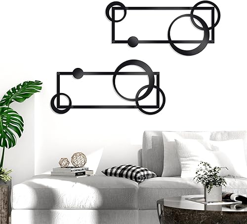 Miniatura 2 de OYEFLY 2 piezas de arte abstracto de metal para pared, decoración geométrica moderna (negro, estilo 2)