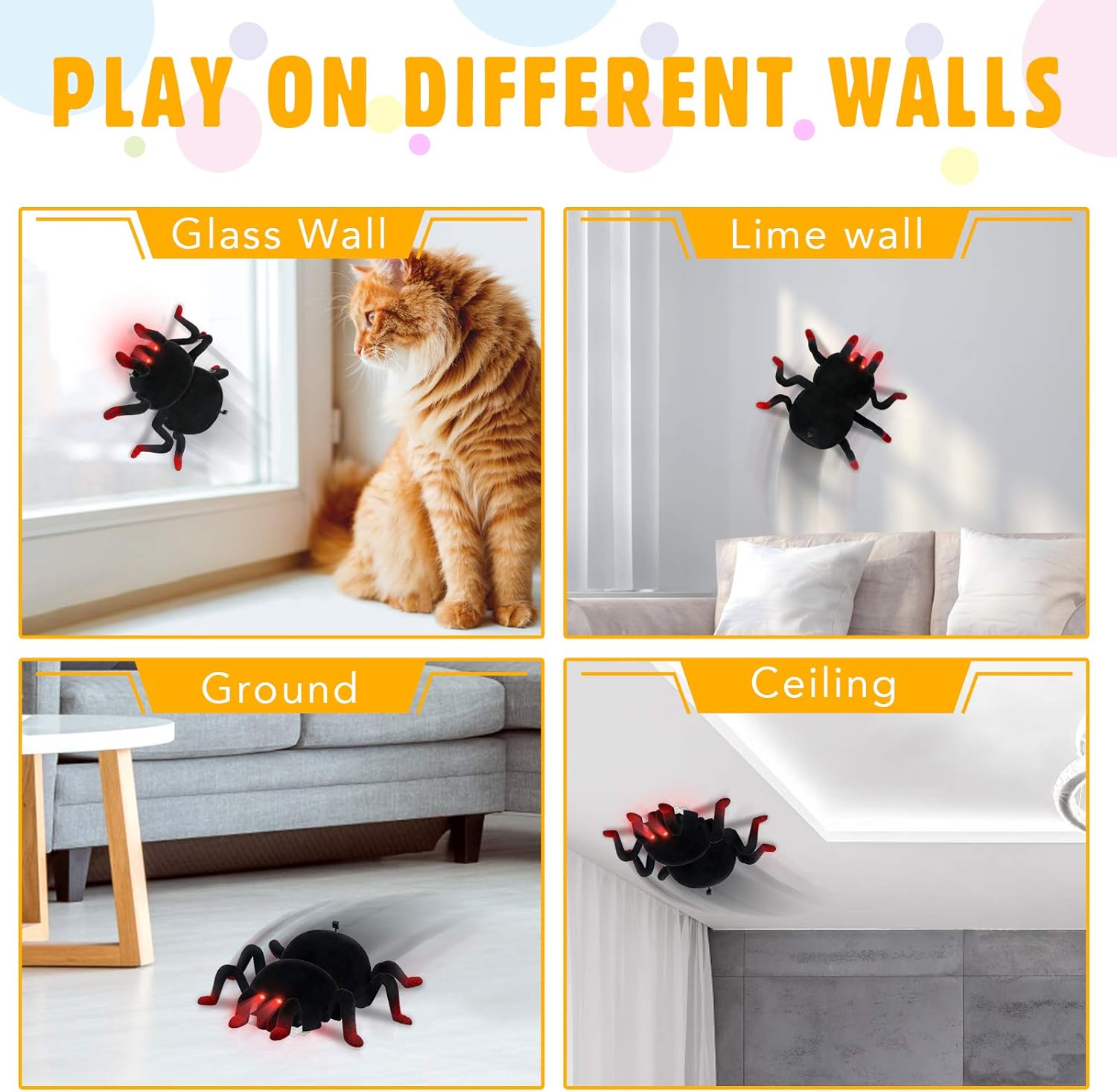 Baztoy Araignee Telecommandee Animaux Jouet Enfant Voiture Telecommande De Course Sur Mur Et Sol Deux Modes Rotation A 360 Degres Animal Cadeau Noel Anniversaire Jeu Garcon Fille 3 4 5 6 7