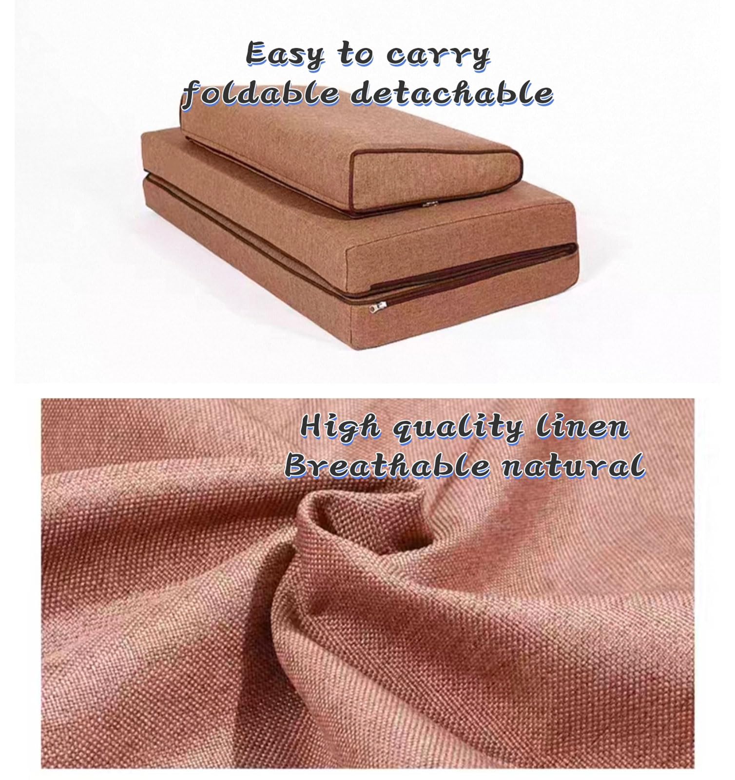 Grand coussin de méditation carré fabriqué à la main, tapis de yoga portable et pliable, coussin de sol d'extérieur en fibre de coco et lin (71,1 x 71,1 cm, blanc cassé) parfait pour le confort et le