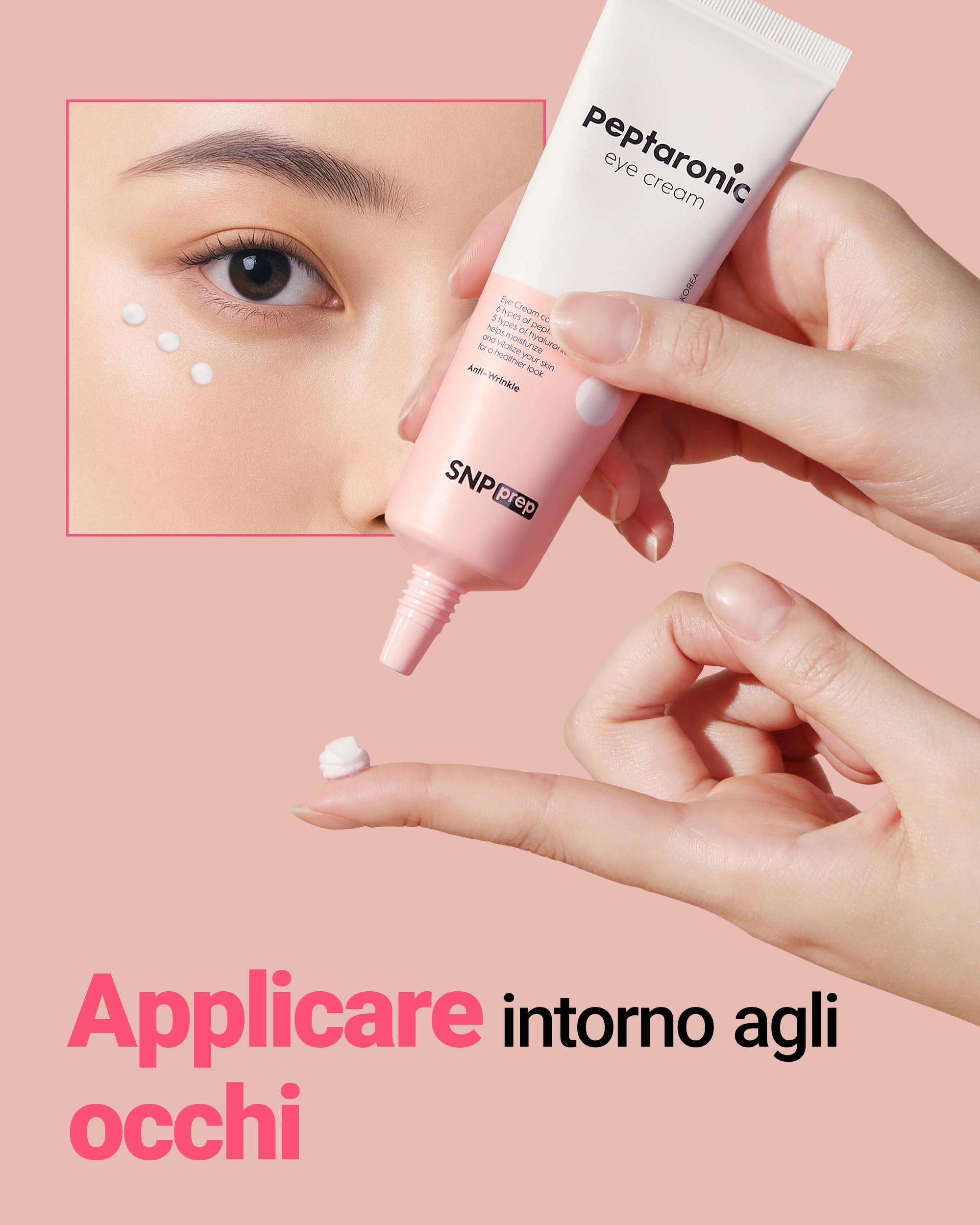 Crema occhi SNP Prep Peptaronic – Idratante anti-età coreano per occhi e viso con 6 peptidi e 5 tipi di acidi ialuronici per la cura delle rughe, il miglioramento dell'elasticità, 25ml.