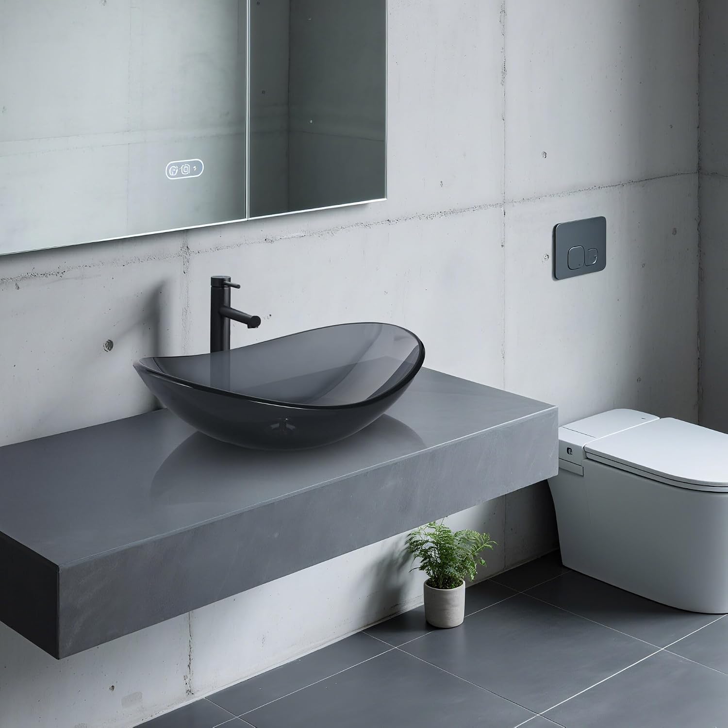 Aquaterior Tempered Glass Bathroom Vessel Sink with 12" Single Handle Faucet Set Leaf-shape Above Counter Top Vanity Basin Grey Industrial Modern