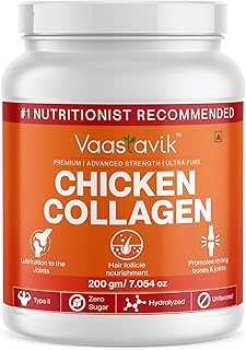 Vaastavik Hydrolyzed Collagen Powder Peptide 200 gm Type 2 Unflavored Zero Sugar (Chicken Collagen) Price In India