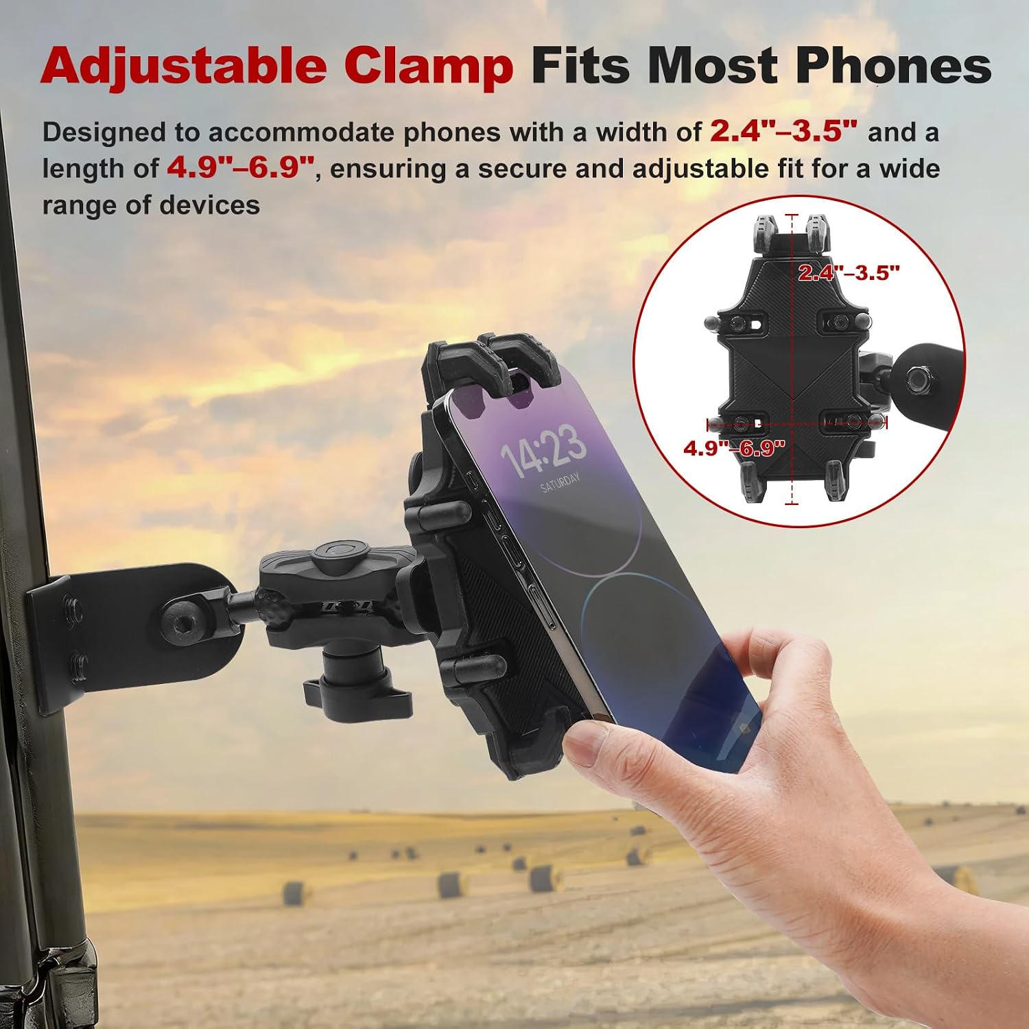UTV Phone Mount for Pro-Fit Cage, Aluminum Alloy 8-Claw Holder for Groove Rods, 360° Adjustable SXS Mount for Defender Ranger General Uforce for 4.9" to 6.9" Cellphone