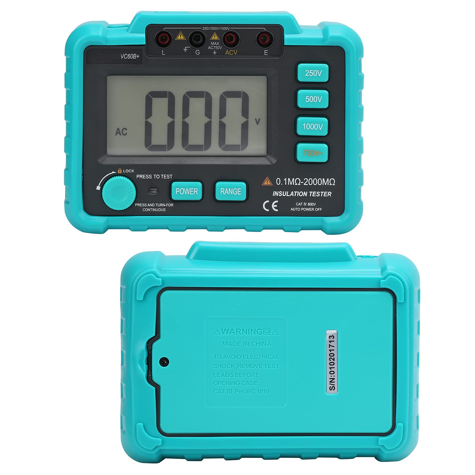 Omabeta VC60B+ Multimetr Cyfrowy Mały Tester Rezystancji Izolacji Elektrycznej dla Kabli i Silników z Wyświetlaczem LCD 250 V/500 V/1000 V