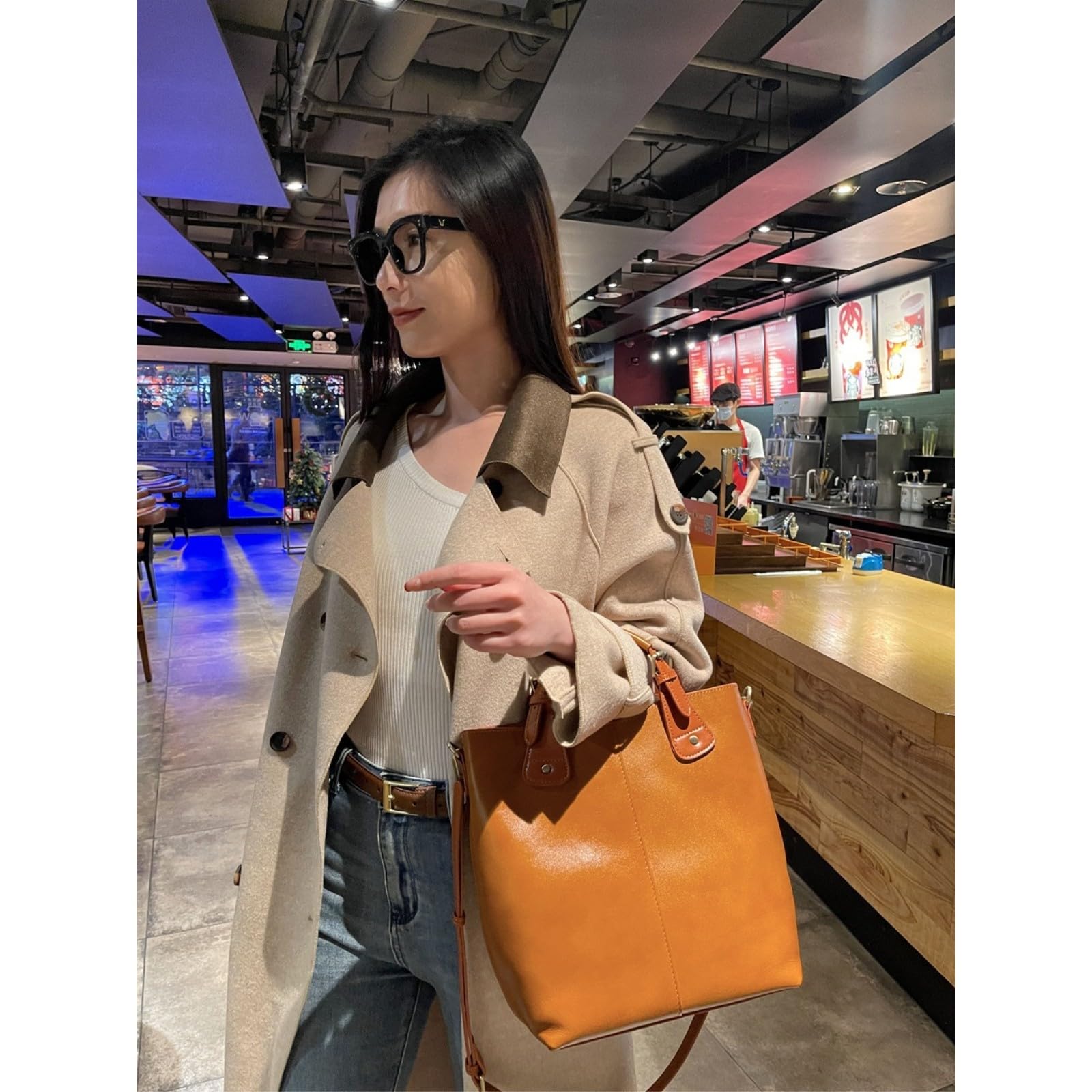HJDMO Borsa a secchiello in vera pelle per le donne borsa a secchiello con chiusura a cerniera borsa a tracolla con tasche multiple borsa quotidiana per street style nero