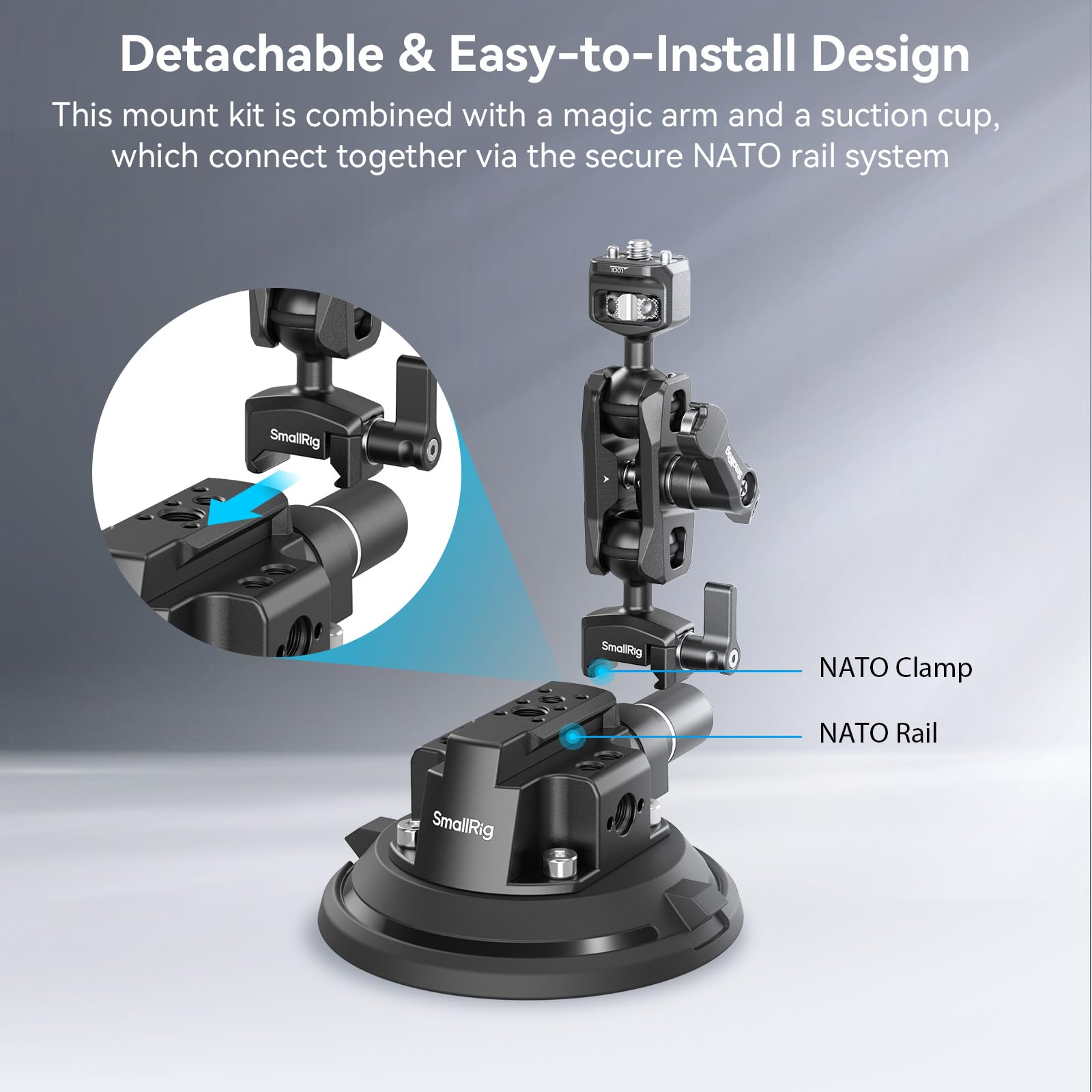 SMALLRIG 4" Camera Suction Mount with Ball Head Magic Arm, Kamera Saugnapfhalterung mit Kugelkopf-Zauberarm, Autohalterung für leichte Kamera/Action Kamera/Telefon, Maximale Belastung 3 kg – 4236C