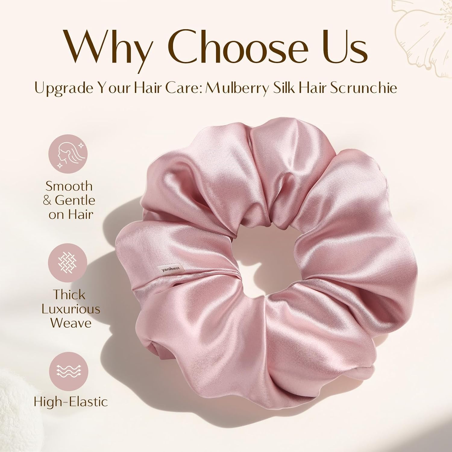 Yanibest 100% Real Mulberry Silk Scrunchies for Hair Care, No Damage Silk Hair Ties, Frizz Free for Women and Girls 6 pcs, Classic