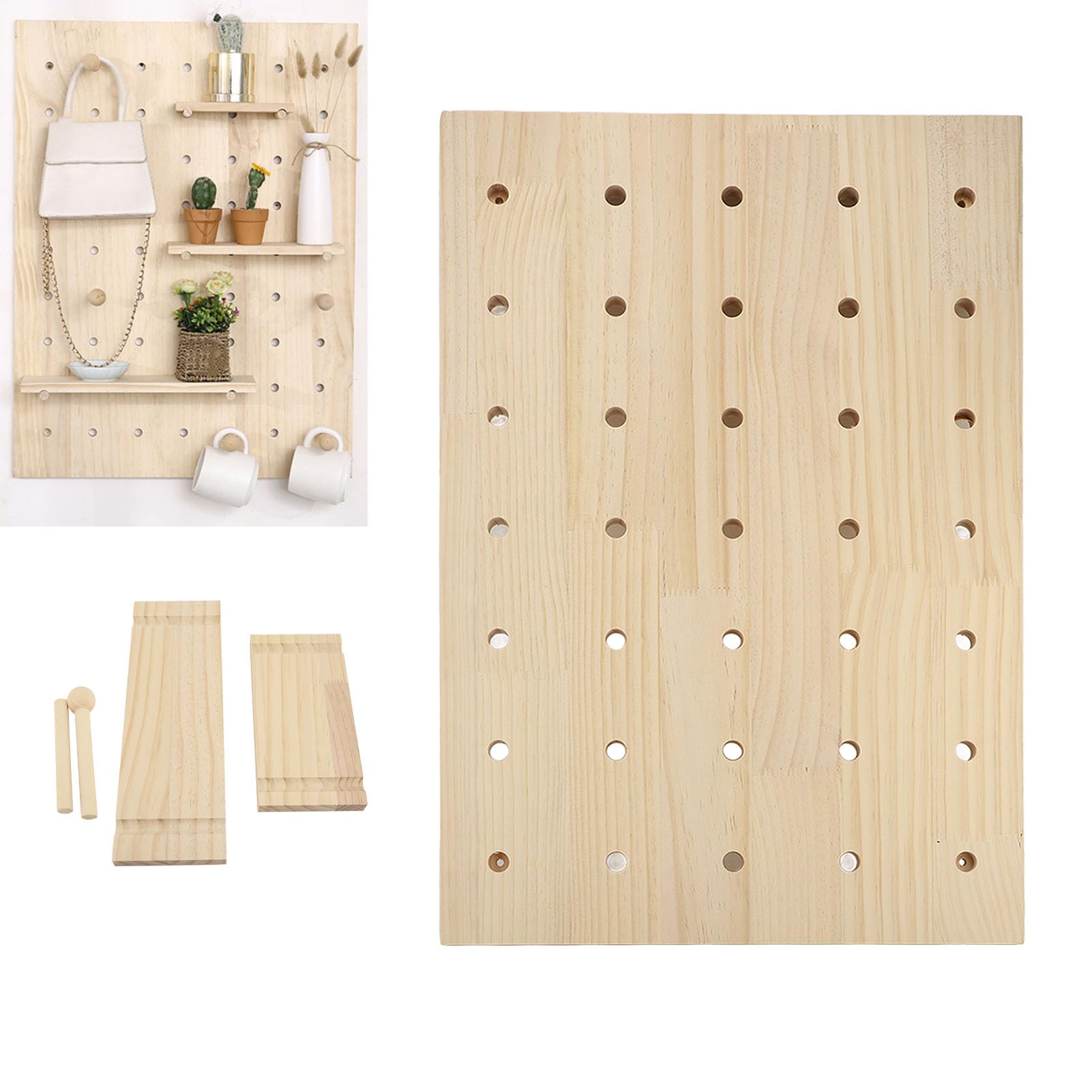 Asixxsix Pegboard De Madera, Kit De Organizador De Pared De Combinación De Tablero De Madera De 40x60cm Soluciones Colgantes Personalizables Madera Del Panel De La Exhibición Pegboard