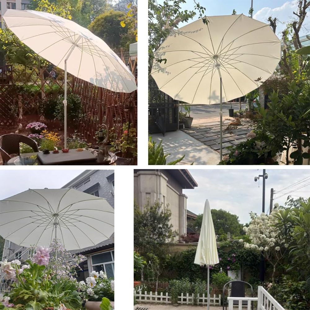 Shanghai Gartenschirm Ø 200cm Outdoor Marktschirm Runde Sonnenschutz Shanghai Sonnenschirm Aluminium Balkonschirm Neigbar Mit 16 Rippen(White)