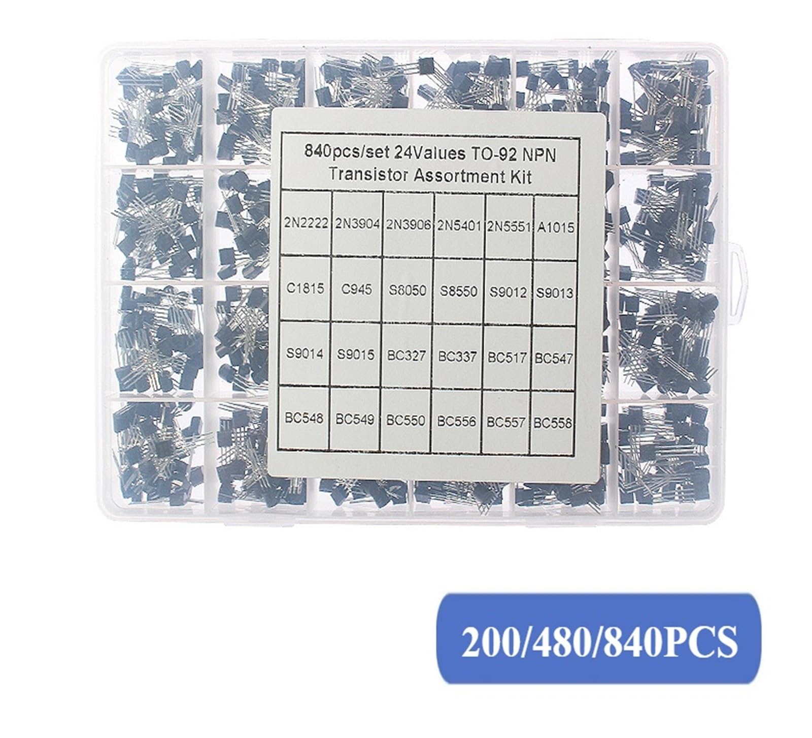 Kit de transistores TO-92 (200/480/840 piezas, surtido, BC547, BC327, BC337, 2N2222, 3906, C945, PNP/NPN)(24Values-480pcs)